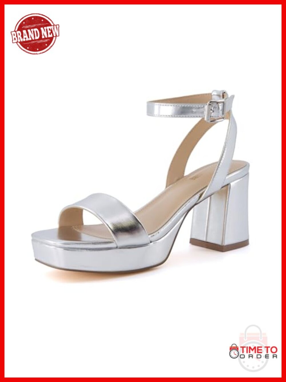 Women's Platform Heeled Sandal, Faux Leather, Memory Foam, Ankle Strap